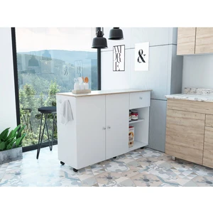 T Designo Tdesigno Alya Mutfak Adası Alt Modül 120 cm Beyaz Tezgah Dahil-Tekerlekli