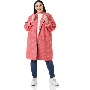 Disentis Modest Büyük Beden Düşük Kollu Torba Cepli Büyük Düğmeli Pis Dikişli Oversize Simli Kırmızı Ceket