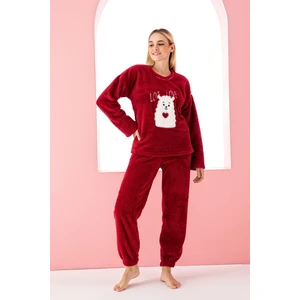 Tam Peluş Kışlık Kadın Pijama Takımı- Polar Yılbaşı Pijaması