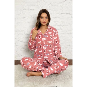 Kadın Kışlık Welsoft Peluş Polar  Düğmeli Pijama Takımı