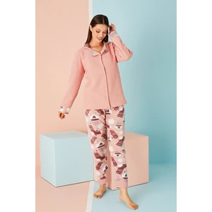 Kadın Kışlık Welsoft Peluş Polar  Düğmeli Pijama Takımı