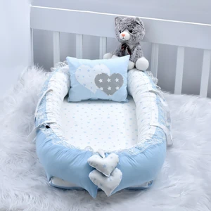 Düz Renk Serisi Düz Mavi Yıldız Kombin Kalp Tasarım Babynest