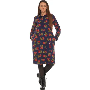 Pazen Lacivert Çiçek Desenli Cepli Elbise