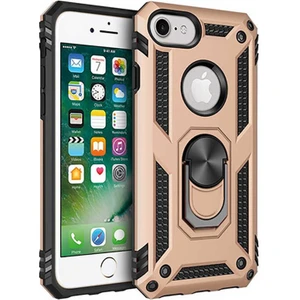 Aqua Aksesuar Apple iPhone 8 Kılıf Metal Yüzüklü Tank Zırh Standlı Kılıf