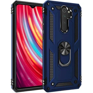 Aqua Aksesuar Xiaomi Redmi Note 8 Pro Kılıf Metal Yüzüklü Tank Zırh Standlı Kılıf