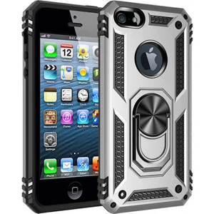 Aqua Aksesuar Apple iPhone 5 Kılıf Metal Yüzüklü Tank Zırh Standlı Kılıf