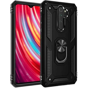 Aqua Aksesuar Xiaomi Redmi Note 8 Pro Kılıf Metal Yüzüklü Tank Zırh Standlı Kılıf
