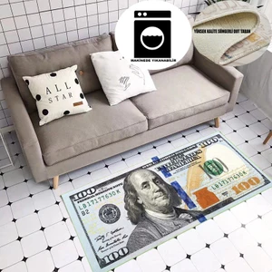 100 Dolar Şeklinde Özel Süngerli Yüzey - Kaymaz Taban Halı