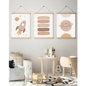 Duende Sticker - Uzay Macerası Askılı Kanvas Poster Seti - 3'lü Set