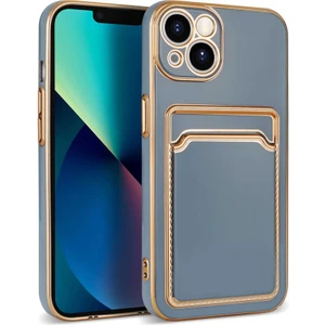 Apple iPhone 13 Kılıf Kartlıklı Köşeli Altın Model Kapak