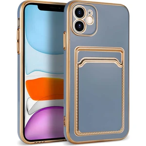 Apple iPhone 11 Kılıf Kartlıklı Köşeli Altın Model Kapak