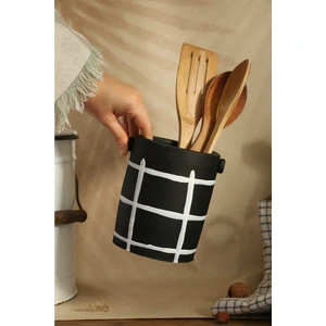 El Yapımı Çizgili Desenli Dekoratif Kulplu Seramik Vazo / Dekoratif Kaşıklık