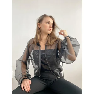Mois Atelier Organze Şifon Bomber Siyah Ceket Gömlek, Tasarım, Hediye, Büyük Beden, Tesettür