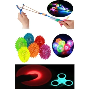 Oyuncak Yeni Trend Üçlü Işıklı Set Dikenli Işıklı Top Işıklı Stres Çarkı Işıklı Sapan