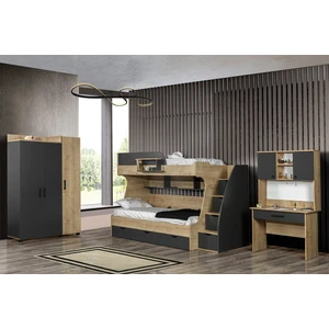 Truva Çocuk Odası Takımı - 3 Kapaklı Dolap, Ranza, Masa