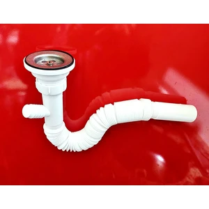 YT51 Çift Çıkışlı Sifon-Makina Çıkışlı Körüklü Lavabo Evye Gideri Sifonu Beyaz