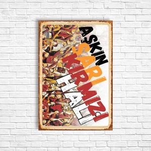 Trend Poster Aşkın Sarı Kırmızı Hali  Retro Ahşap Poster