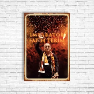 Trend Poster Imparator Fatih Terim Sarı Kırmızı  Retro Ahşap Poster
