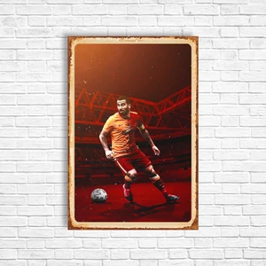 Trend Poster Arda Turan Sarı Kırmızı Retro Ahşap Poster