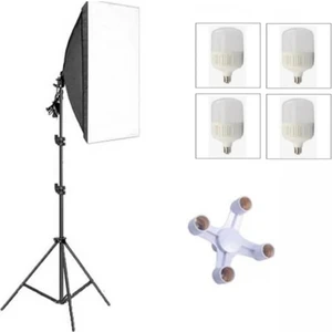 AA Plus Softbox 4 Duylu Softbox (1 Adet) + 2 M Işık Ayağı +4 Adet 20 Watt LED Lamba (Toplam 7200 Lümen)