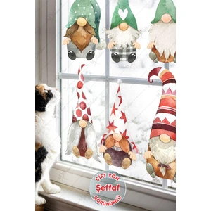 Yılbaşı Sevimli 6'lı Cüceler Çocuk Odası Cam Duvar Sticker Seti-Şeffaf