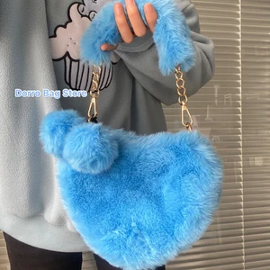Shun Faux Fur Tote Sevimli Peluş Kalp Tek Omuz Aşk Tote Crossbody Çanta (Yurt Dışından)
