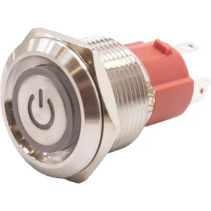 19D-P1Z-EC 19MM Düz Anahtarlı Işıklı Power Metal Buton - Beyaz
