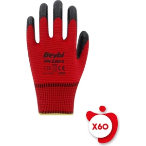 Pn Zebra Kırmızı-Siyah Poly. Örme Nitril Iş Eldiveni 10 Beden 60 Çift