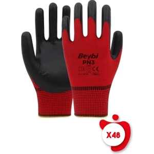 Pn3 Kırmızı Polyester Örme Nitril Iş Eldiveni 10 Beden 48 Çift