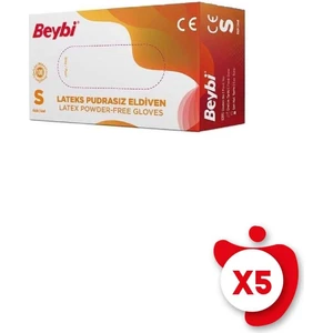 Pudrasız Lateks Eldiven S Beden Beyaz 100'LÜ 5 Paket