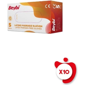 Pudrasız Lateks Eldiven S Beden Beyaz 100'LÜ 10 Paket