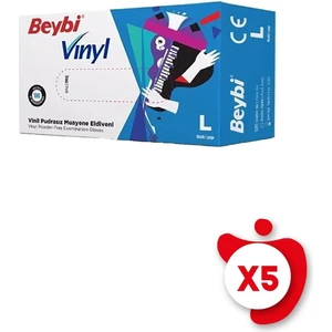 Pudrasız Vinil Eldiven L Beden Beyaz 100'lü 5 Paket