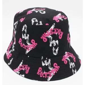 Desenli Bucket Şapka Rock Star Kadın Kova Şapka Siyah