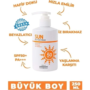 MULTİ SUN 250ML ADENOZİN İÇEREN YAPIŞKAN HİS BIRAKMAYAN LEKE KARŞITI SPF50 PA+++ UVA/UVB GÜNEŞ KREMİ