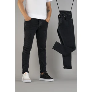 Erkek Slim Fit Dar Kesim Tırnaklı Kot Pantolon Füme