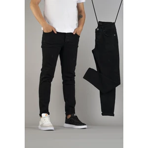 Erkek Slim Fit Dar Kesim Tırnaklı Kot Pantolon Siyah