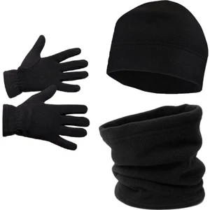 Axe Sportswear Erkek Siyah Kışlık Polar Eldiven - Polar Bere - Polar Boyunluk 3'lü Set