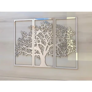 Numa Concept Çınar Ağacı 3'lü Tablo Mdf Üzeri Gümüş Pleksi Duvar Dekorasyon Her Biri 35x18 Cm
