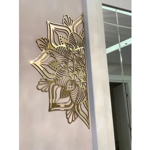 Numa Concept Lotus Çiçeği Yarım Tablo Mdf Üzeri Gold Pleksi Duvar Dekorasyon 60x30 cm