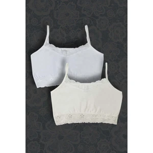 Gri Mor Tekstil 2'li Kız Çocuk Dantelli Büstiyer Beyaz,bej