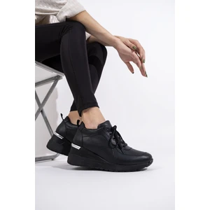Siyah Dolgu Topuklu Sneaker Bağcıklı Spor Ayakkabı - Pily
