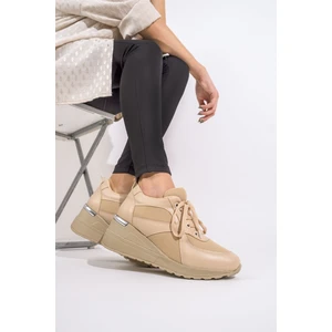 Ten Rengi Fileli Dolgu Topuklu Sneaker Bağcıklı Spor Ayakkabı - Pily
