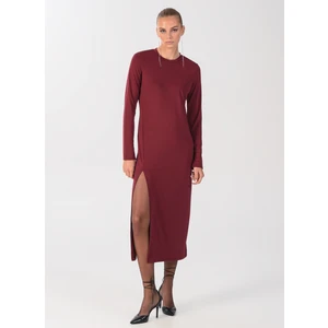 People By Fabrika Bisiklet Yaka Düz Maksi Bordo Kadın Elbise ELBFW22-41