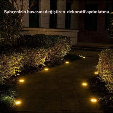 Solar Güneş Enerjili 8 Ledli Kazıklı Çim Zemin Bahçe Aydınlatma 3 W Gün Işığı Sarı LED ( 4 Lü Set