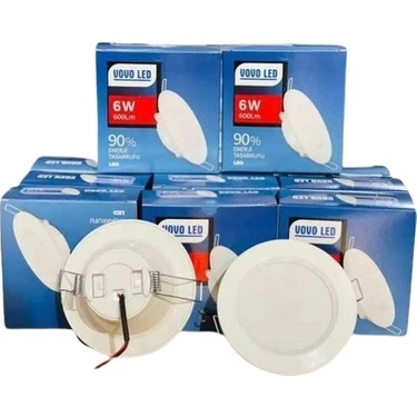 Vovo 10 Adet 6 Watt / 6W LED Spot Lamba Beyaz Kasa + Beyaz Işık Delik Çapı 7