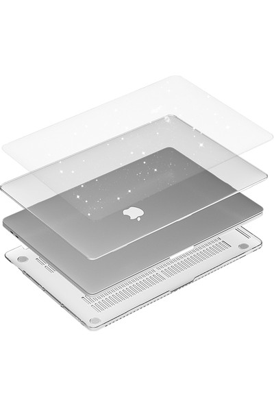 Macbook Air 13.6  A2681 Uyumlu M2 - A3113 M3  A3240 M4 Çipli Parlak Kristal Simli Şeffaf Kılıf Hardcase