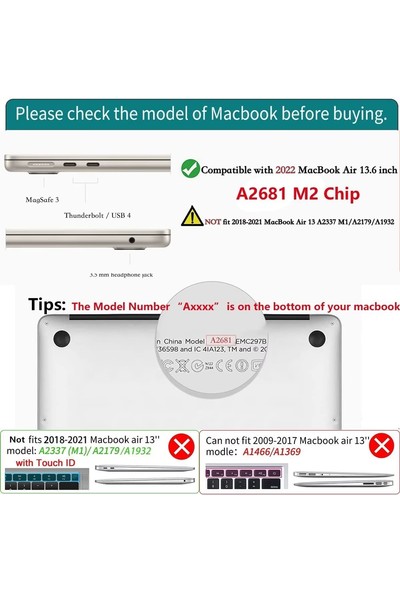 ESR Apple Macbook Air 13.6 2022 M2 Işlemcili A2681 Seri Sert Macbook Kaplama Koruyucu