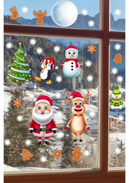 Noel Baba Geyik Kardan Adam ve Kış Temalı Duvar Pencere Sticker fiyatları
