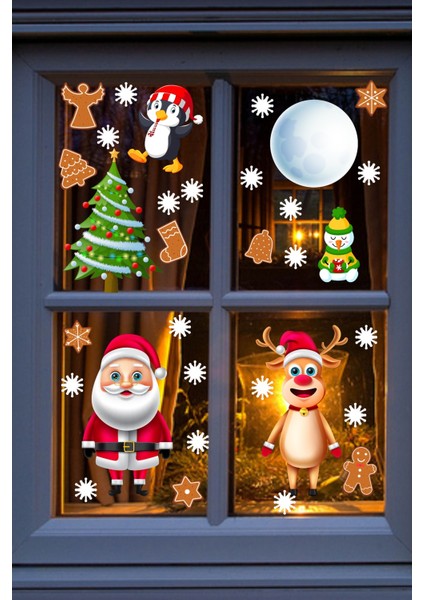 Noel Baba Geyik Kardan Adam ve Kış Temalı Duvar Pencere Sticker modelleri