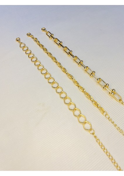 Kadın Altın Kaplama Saat Yanı Zincir Bileklik